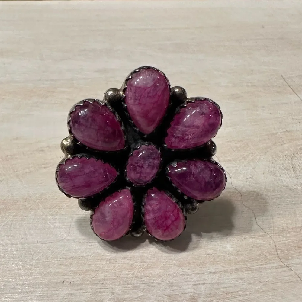𝅺Pink Moonstone Flower Ring